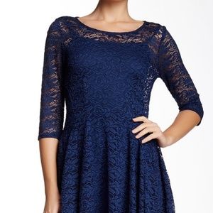 Navy Blue Cocktail Dress - With Lace outer layer